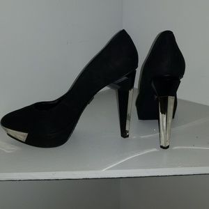 Rachel Roy black platform heels with mirror detail